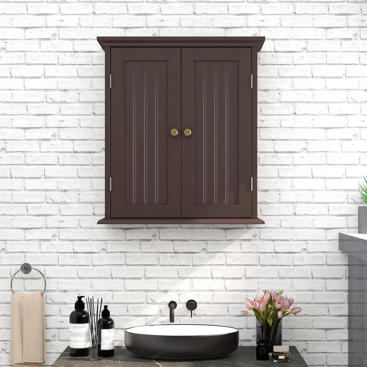 ChooChoo Bathroom Wall Cabinet, Over The Toilet Space Saver Storage Cabinet, Medicine Cabinet with 2 Door and Adjustable Shelves, Cupboard ChooChoo