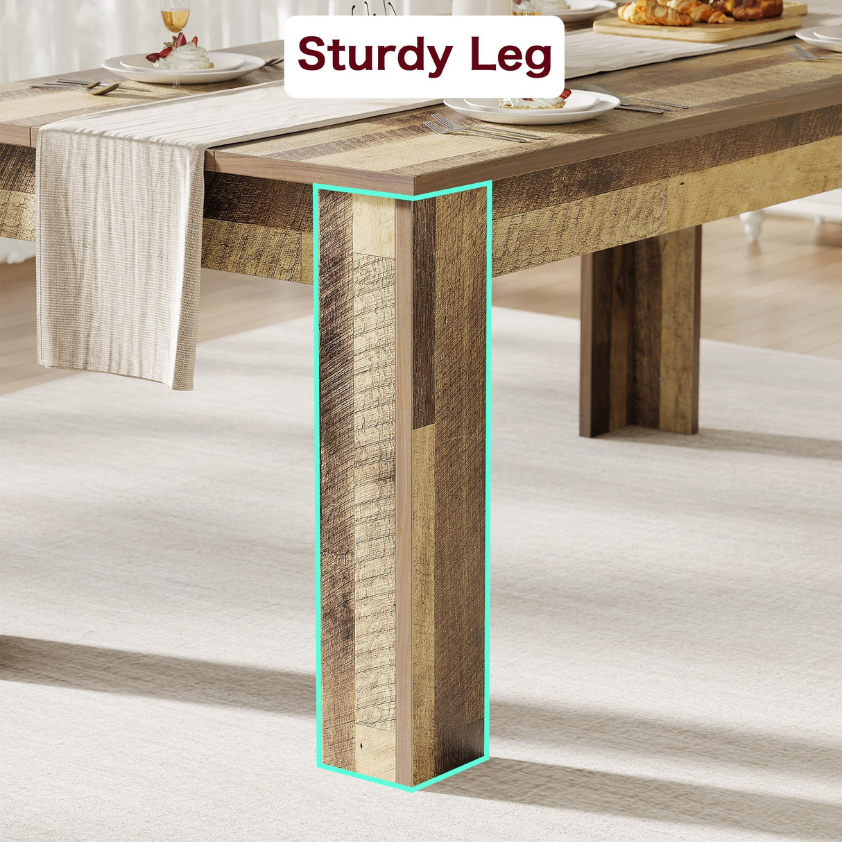 CABIHOME Dining Table for 4-6, 63" Inch Dining Tables for 4, Farmhouse Large Kitchen Dining Table, Rectangular Dining Room Table for Small Space, Wood Dinner Table for Kitchen, Apartment, Rustic Brown CABIHOME