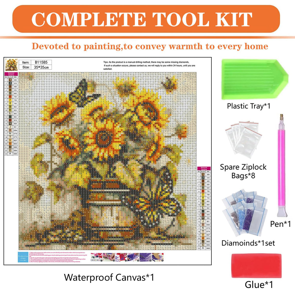 igoodom Diamond Art Kits for Adults, Sunflowers Diamond Art Kits, Full Drill Round Sunflowers Butterfly Diamond Painting Kits, DIY Gem Art and Crafts for Home Wall Decor Gift 14x14inch igoodom