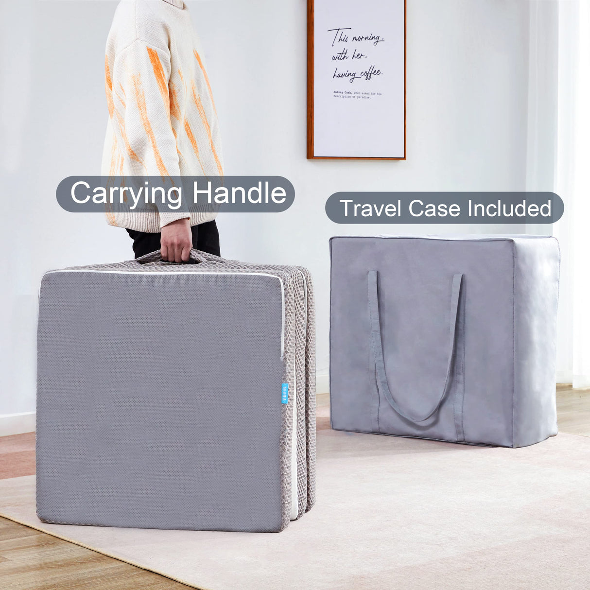 Kingfun Memory Foam Folding Mattress, 4 Inch Gel-Infused Foldable Floor Mattress, Breathable Tri-fold Mattress Topper with Cover, Soft Folding Foldable Portable Floor Guest Bed (Single) Kingfun