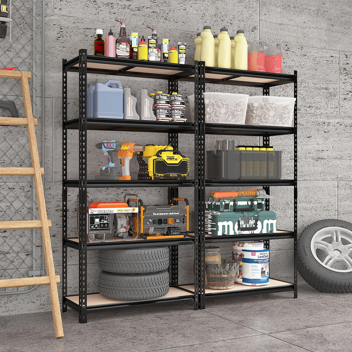 Homtell 72" H Metal Storage Shelves 1500LBS Heavy Duty,5 Tier Garage Shelving Unit,Adjustable Garage Storage Utility Rack for Kitchen Pantry Basement Bathroom Closet Homtell