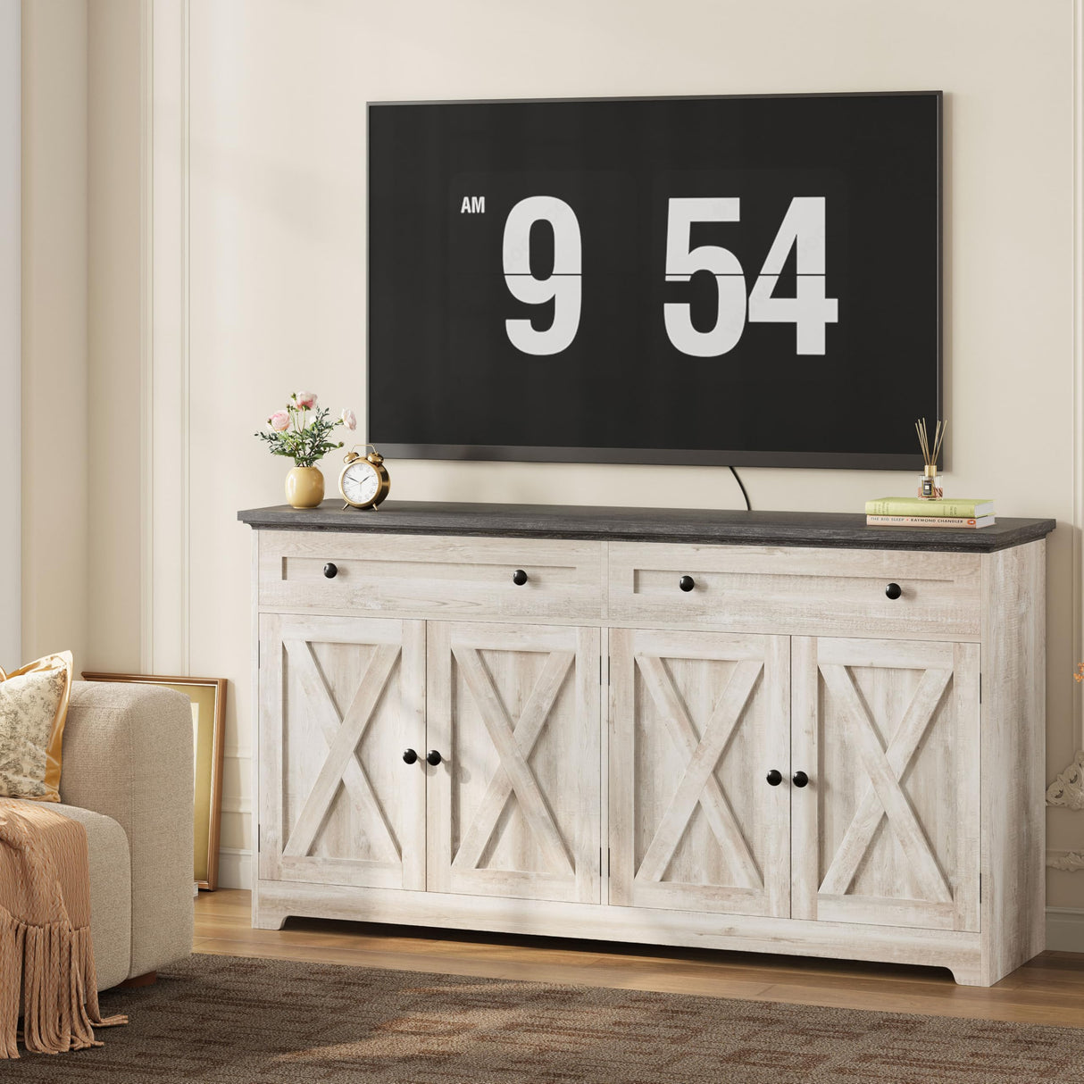 IRONCK Buffet Cabinet with Storage, Sideboard Storage Cabinet, Kitchen Cabinet with Drawers and Doors for Living Room, Dining Room IRONCK