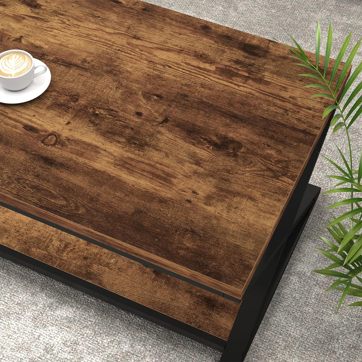 HSH Wood Coffee Table with Storage, Farmhouse Rustic Brown Coffee Table for Living Room, Modern Minimalist 2 Tier Center Table, Simple Rectangle Cocktail Tea Table in Home Office Bedroom, 39 Inch HSH