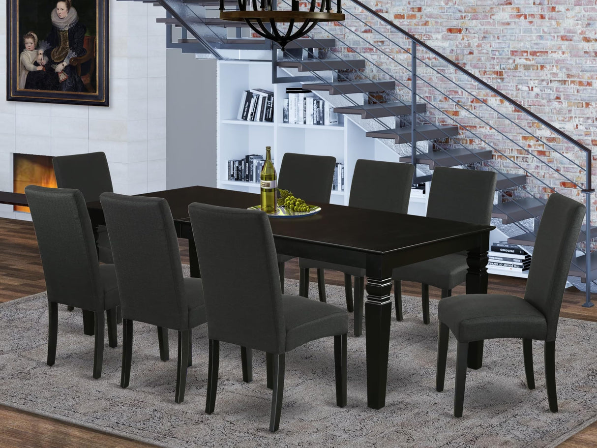 East West Furniture LGDR9-BLK-24 9 Piece Dining Room Set Includes a Rectangle Kitchen Table with Butterfly Leaf and 8 Black Color Linen Fabric Upholstered Chairs, 42x84 Inch, Black East West Furniture