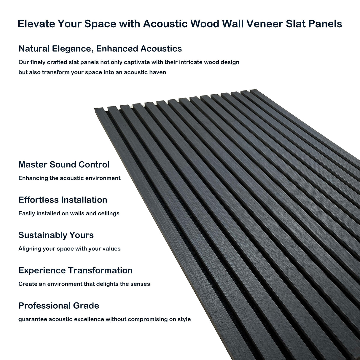 Mollywell Wood Slat Wall Panel, Easy Installation, Versatile, Enhanced Acoustic Design, Suitable for Living Room, Bedroom, Kitchen & Offices (2 Pcs, Black Oak), 47.2x23.6x0.87 Inch Each Mollywell