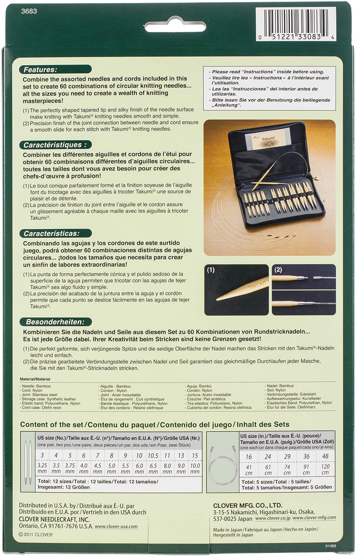 Clover Takumi Combo Interchangeable Circular Knitting Needles Clover