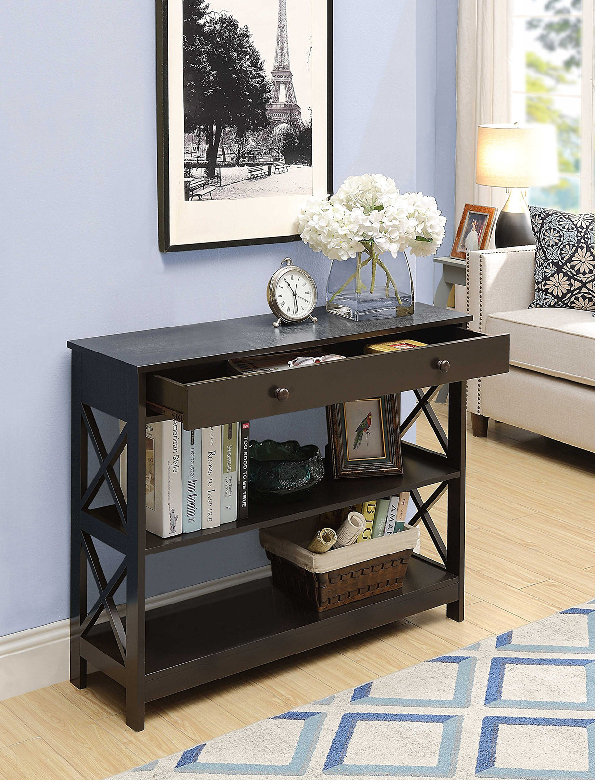 Convenience Concepts Oxford 1 Drawer Console Table with Shelves, Espresso Convenience Concepts