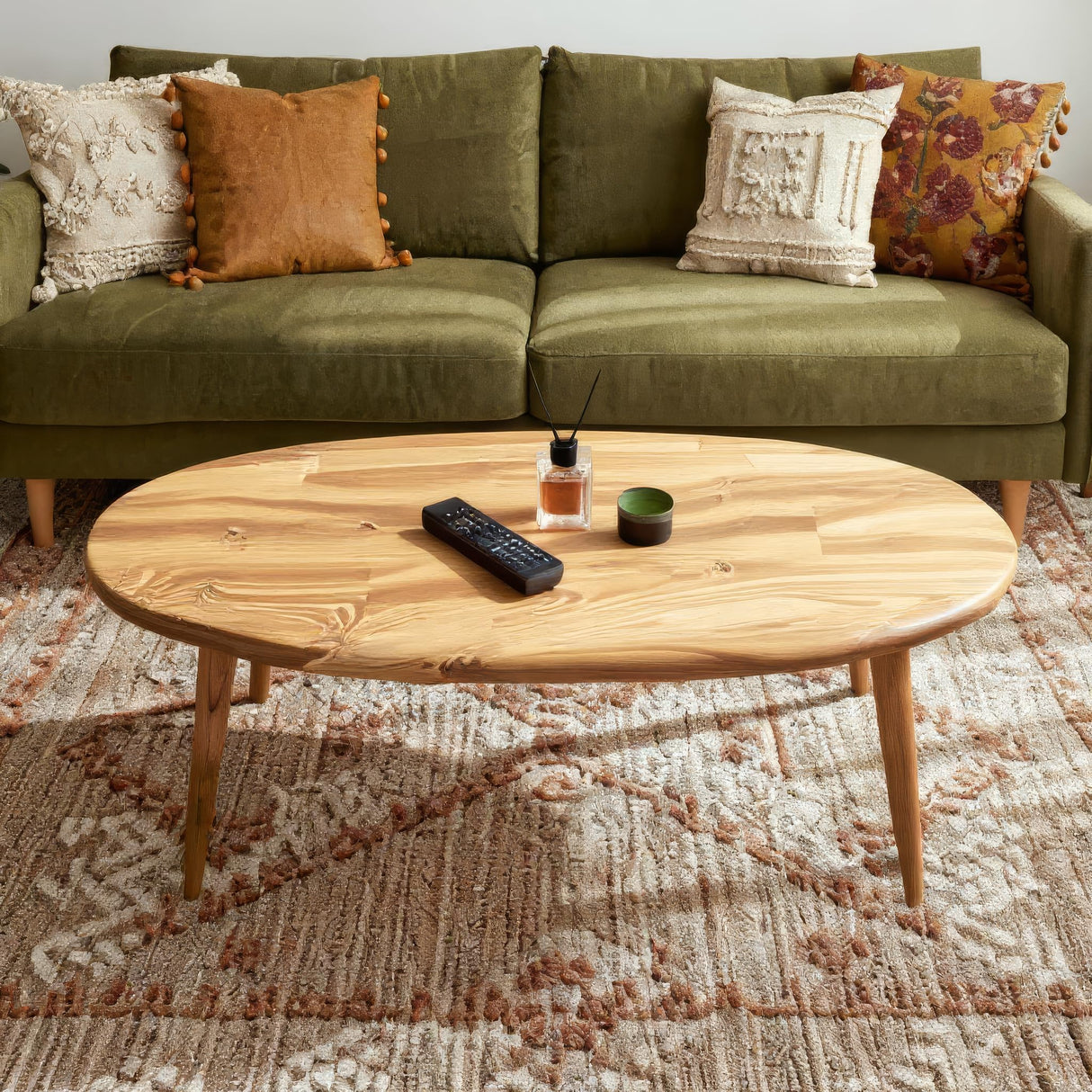 Solid Wood Oval Coffee Table for Living Room, Scandinavian Modern Design, Easy Assembly, Small Space Friendly, 33″W x 18″D x 18″H BAROKKO