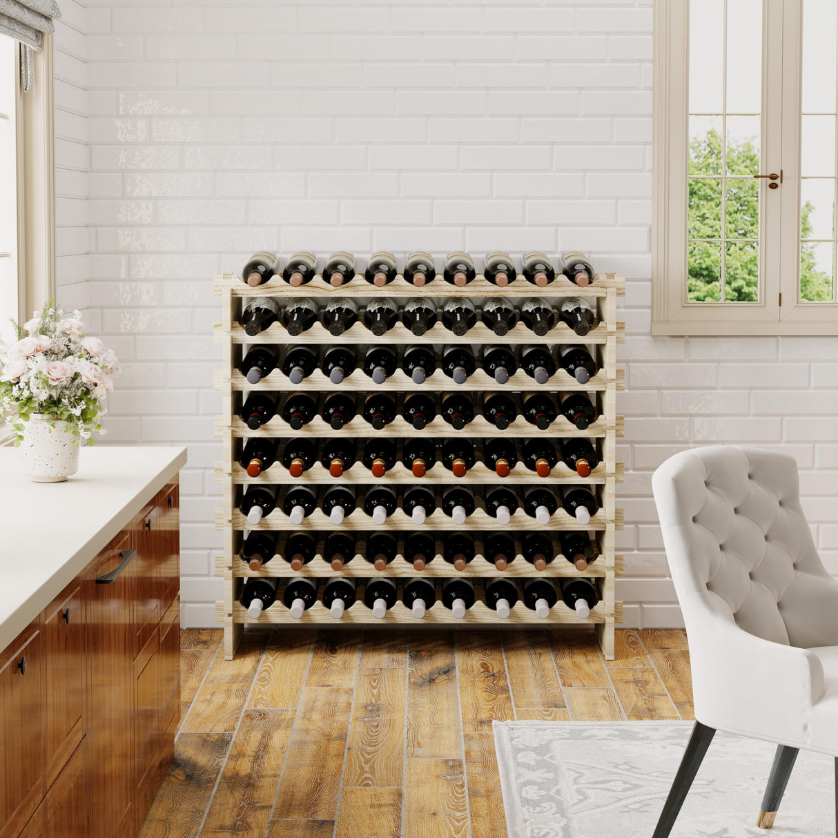 Modular Real Wood Wine Storage Racks - Stackable Wine Rack, Free Standing Floor Wooden Wine Rack, Premium Wine Storage Rack Elegant Display and Organizing for Kitchen and Cellar 8 Tier 72 Bottles Svimi