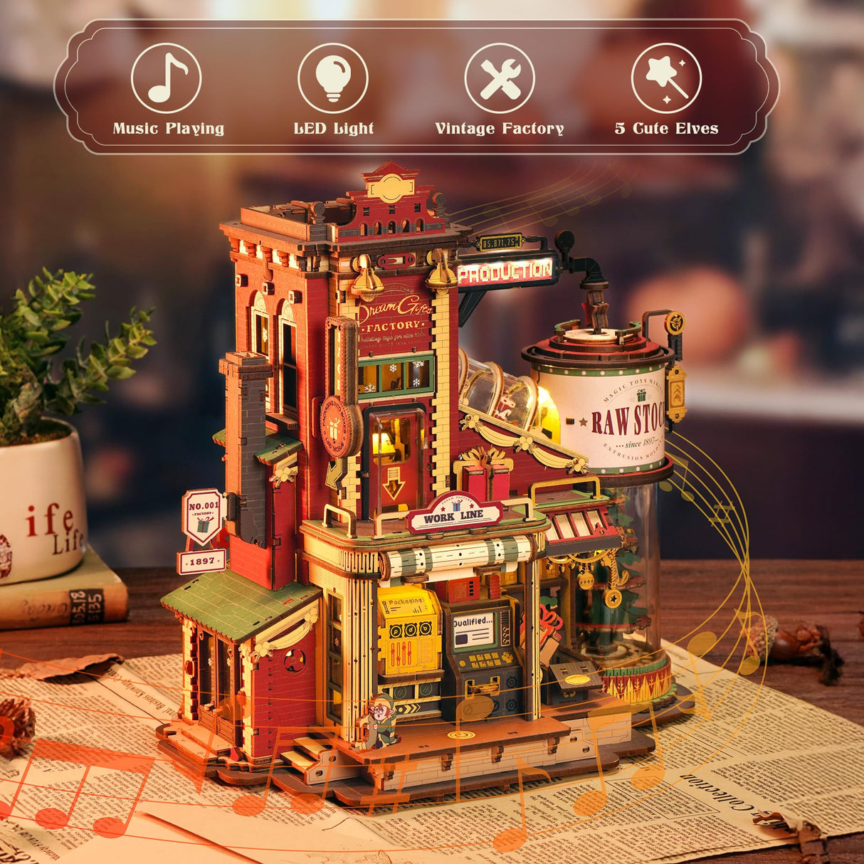 ROBOTIME 3D Wooden Puzzles for Adults, Factory Wooden Music Box EAB01, Gift for Craft Enthusiast Model Building Set ROBOTIME