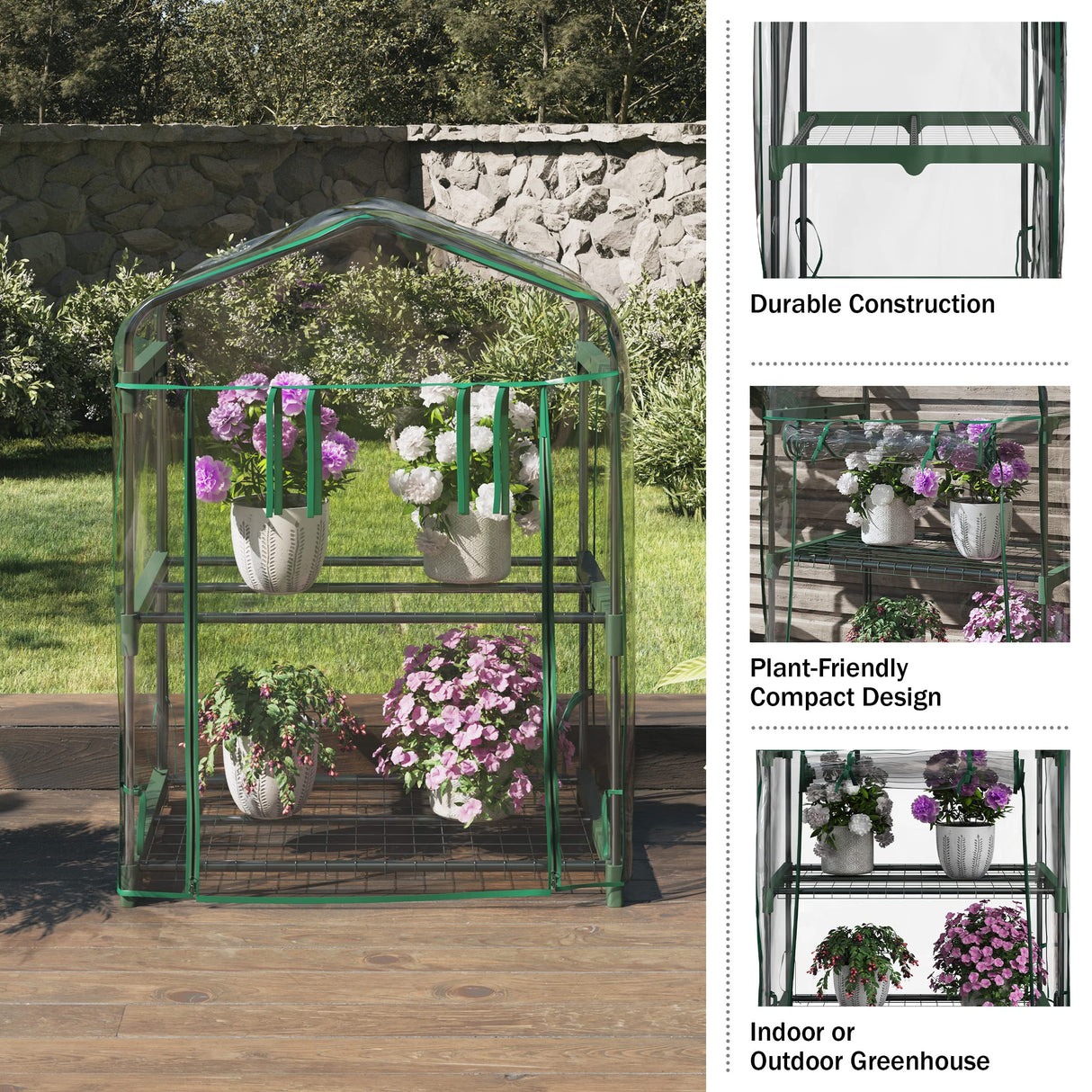 Home-Complete Small Greenhouse for Outdoors, 2-Tier Greenhouse with Zippered Roll-up Door and Powder-Coated Steel Frames, Waterproof PVC Cover for All-Season Gardening Home-Complete