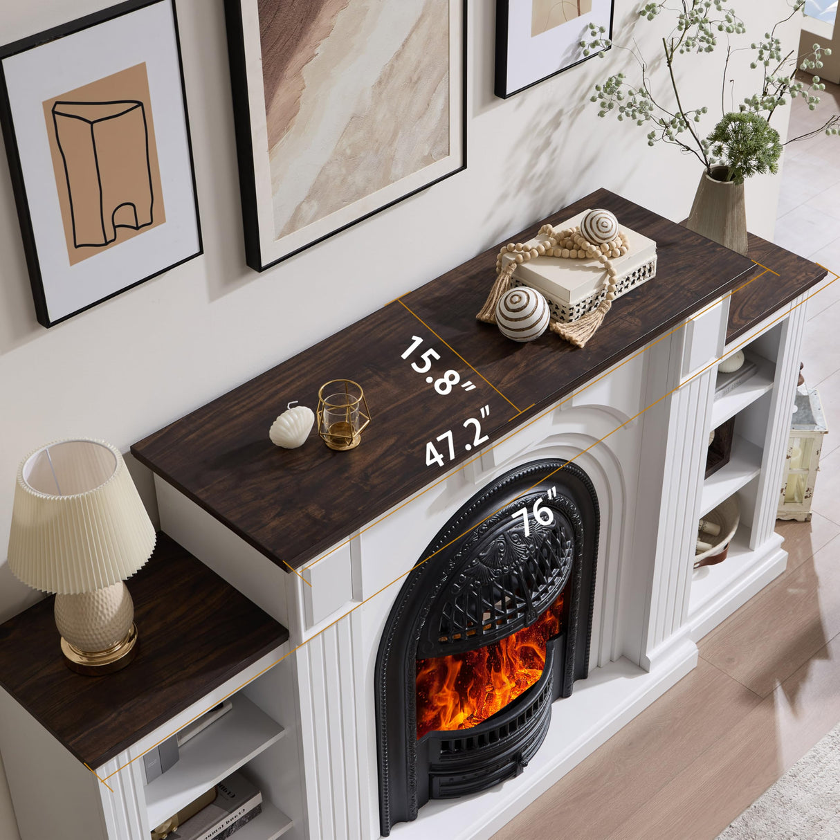 Electric Fireplace with Mantel, 76" Electric Fireplace, Birdcast Fireplaces Entertainment Center TVs Up to 90", Fireplaces TV Stand with 30" Insert Heater with 3D Flame for Living Room, 1400W/750W LIDYUK