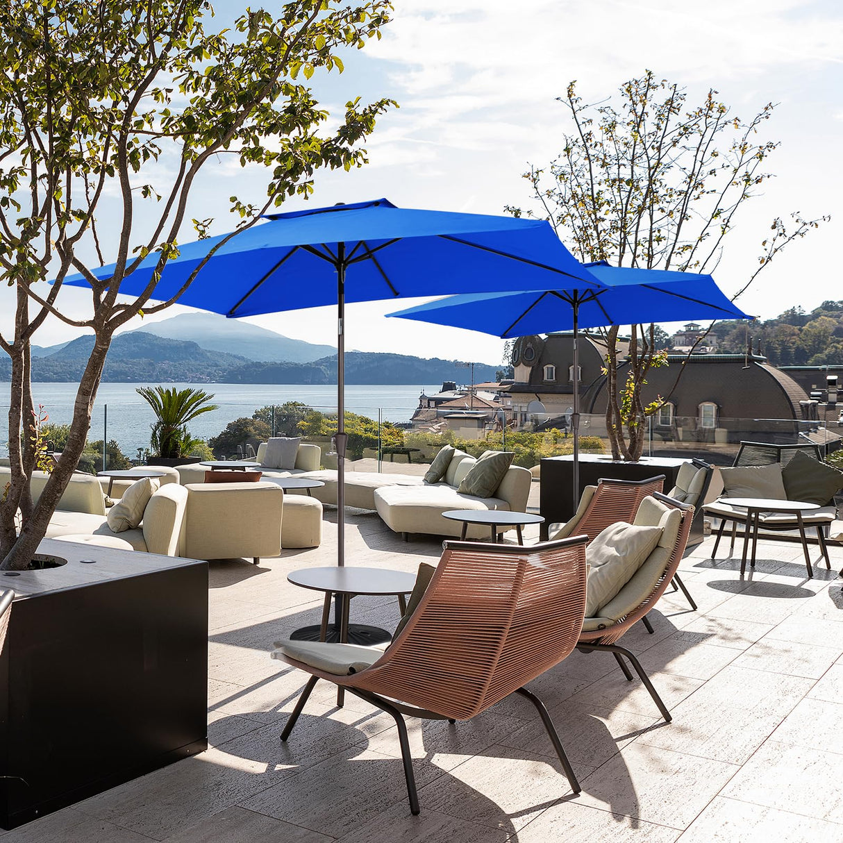 JEAREY 6.6 FT x 10 FT 2-Tiers Rectangular Patio Umbrellas Outdoor Large Market Umbrella With Push Button Tilt and Crank Lift System 6 Sturdy Ribs UV Protection Waterproof Sunproof, Royal Blue JEAREY