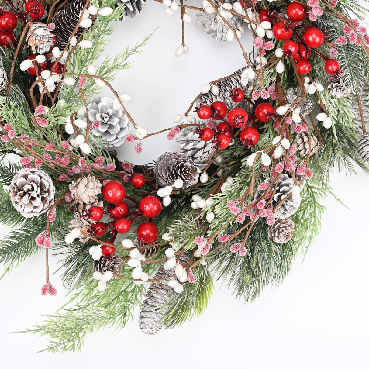Christmas Wreath for Front Door, 24 inch Winter Wreaths with Natural Pine Cones, Red Berries,Spruce Branches,Xmas Indoor Outdoor Holiday Party Thanksgiving Decorations jobflower