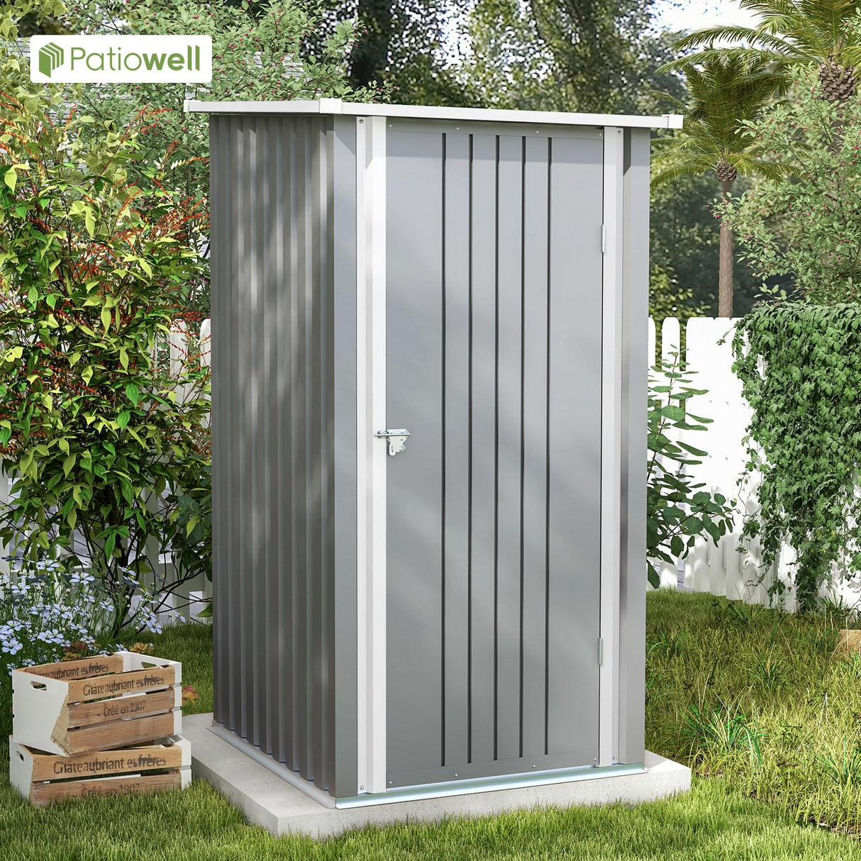 Patiowell 3 x 3 FT Outdoor Storage Shed,Small Garden Tool Storage Shed with Sloping Roof and Single Lockable Door, Outdoor Shed for Backyard Garden Patio Lawn, Grey Patiowell
