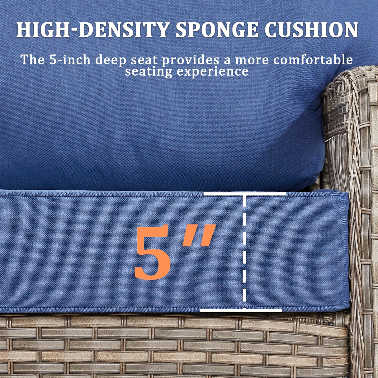 10 Pieces Patio Furniture Set Outdoor Sectional Sofa Couch with Rocking Swivel Chairs 5" Deep Seat Chairs, Modern Wicker Rattan Conversation Set, Blue/Gray Wicker Pugire