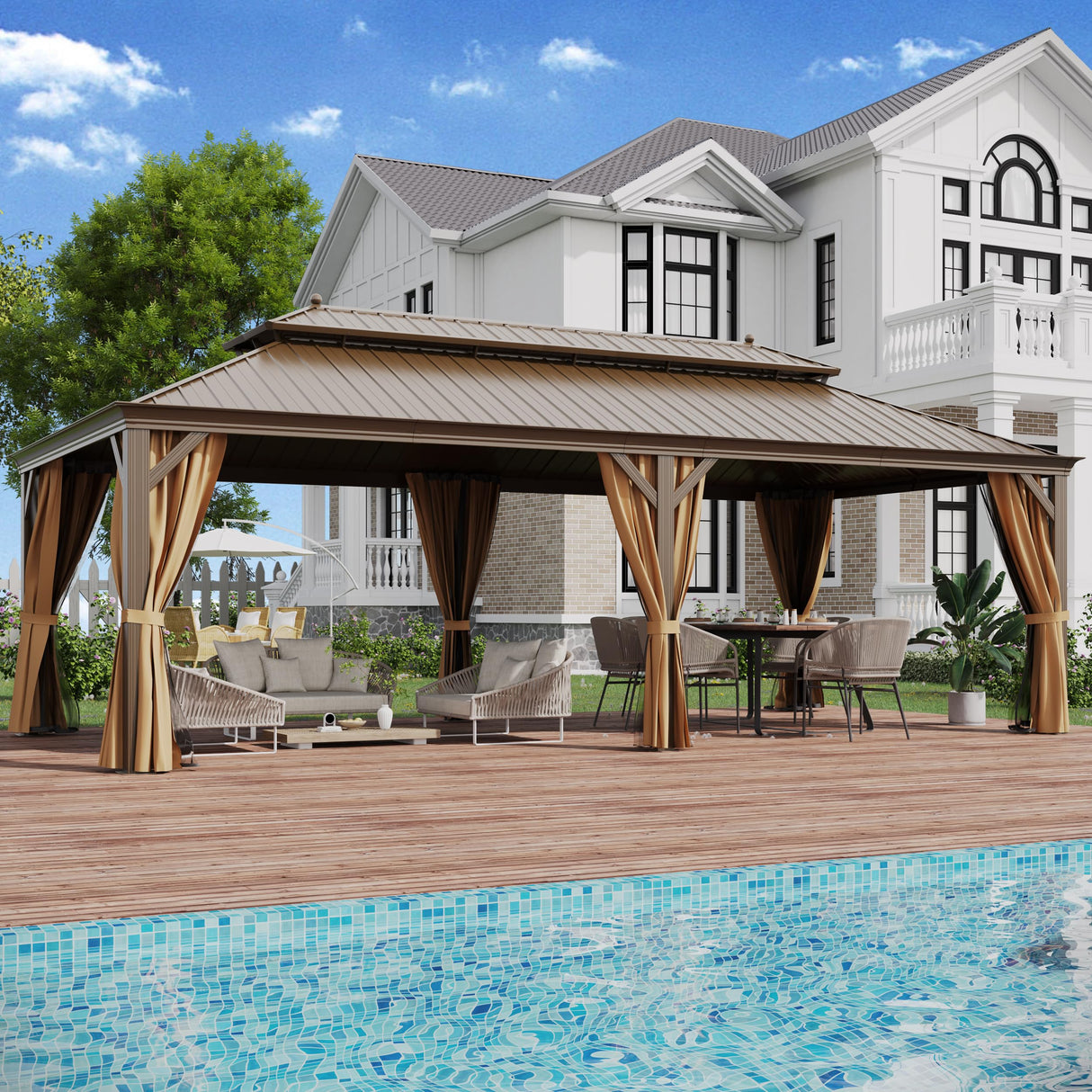 12'x24' Hardtop Gazebo Outdoor Aluminum Patio Gazebo Double Roof Galvanized Steel Gazebo Canopy with Netting and Curtains,for Garden Patio,Patio Backyard,Deck and Lawns GAZEBEST