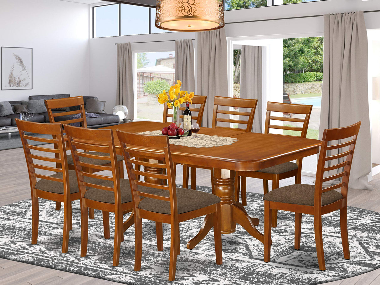 East West Furniture NAML9-SBR-C Napoleon 9 Piece Dining Room Furniture Set Includes a Rectangle Kitchen Table with Butterfly Leaf and 8 Linen Fabric Upholstered Chairs, 40x78 Inch East West Furniture