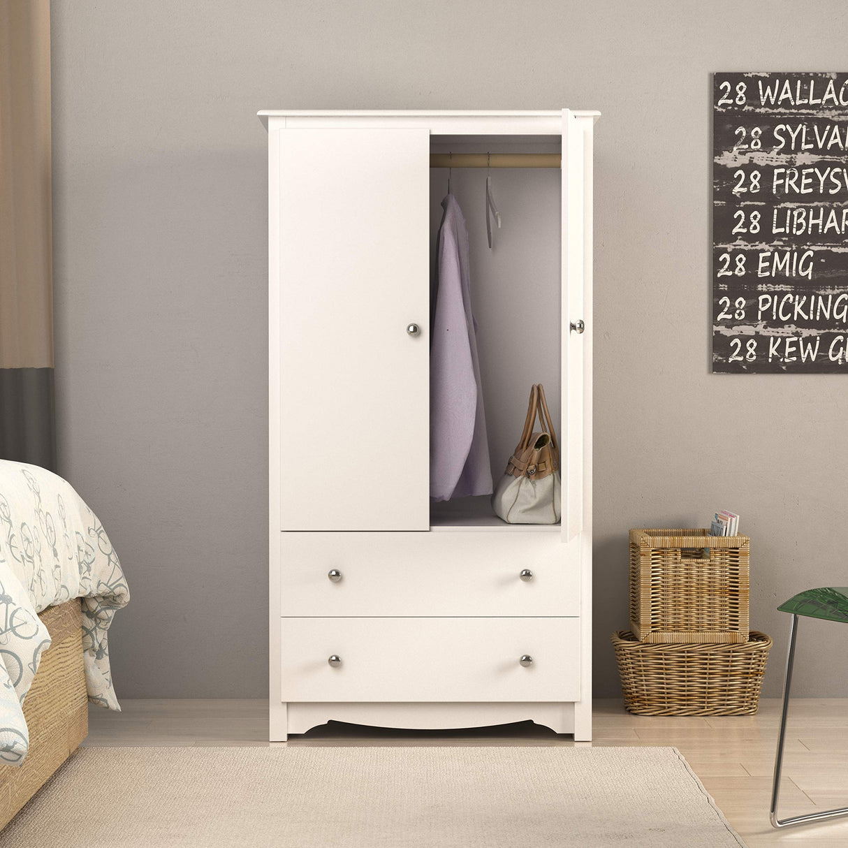 Prepac Sonoma Wardrobe Cabinet: Armoire Dresser for Bedroom with Adjustable Shelf. Features 2-Door Wardrobe Closet & 2 Drawers, Ideal Closet for Bedroom, 22"Dx31.5"Wx58.75"H, White - WDC-3359-K Prepac