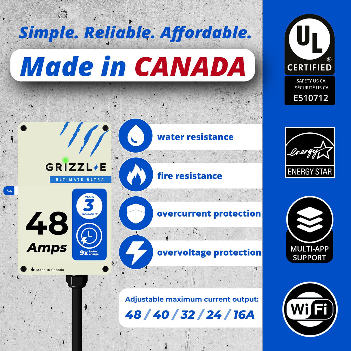Grizzl-E 48A Ultimate Level 2 Fastest 48A Electric Vehicle (EV) Charger, UL Tested and Certified, Metal Case, Indoor/Outdoor Electric Car Fast Charging Station, Hardwired, Ultra Edition, J1772 Grizzl-E