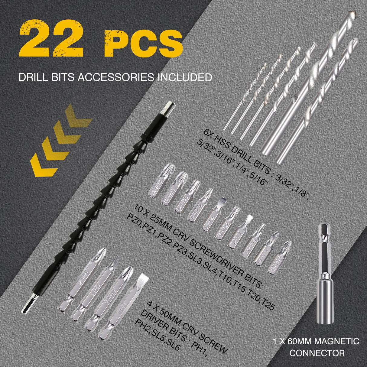 RIDA Cordless Drill Power Drill Cordless 20V 1/2'' Keyless Metal Chuck 355 In-lb(40N.m) Torque with 2.0AH Li-ion Battery & Fast Charger, Variable Speed, 25+1 Position and 22pcs Bits RIDA