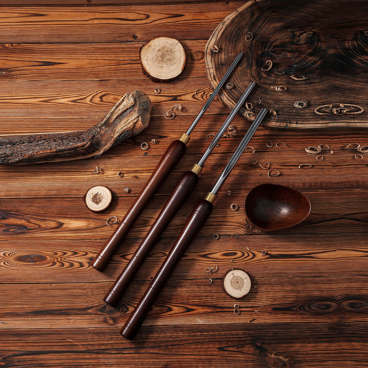 Woodturning Bowl Gouge Set, 3 Pieces 22.5” Wood Lathe Bowl Turning Tools, 1/4 Flute, 3/8 Flute, and 1/2 Flute, with High Speed Steel Blades, Beech Handles and Brass Ferrules, in Wooden Storage Case Urbansential