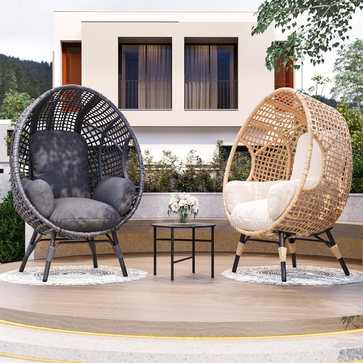 TQKVIPI Oversized Egg Chair-Wicker Outdoor Indoor Rattan Patio Egg Lounge Chairs with Cushion 500lbs Capacity for Living Room, Balcony, Backyard(Grey) TQKVIPI