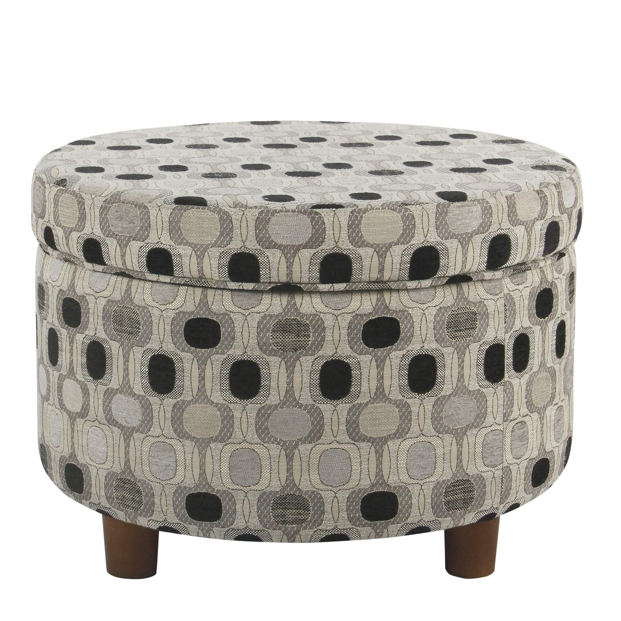 Homepop Home Decor | Upholstered Round Storage Ottoman | Ottoman with Storage for Living Room & Bedroom (Black Geo) Large HomePop