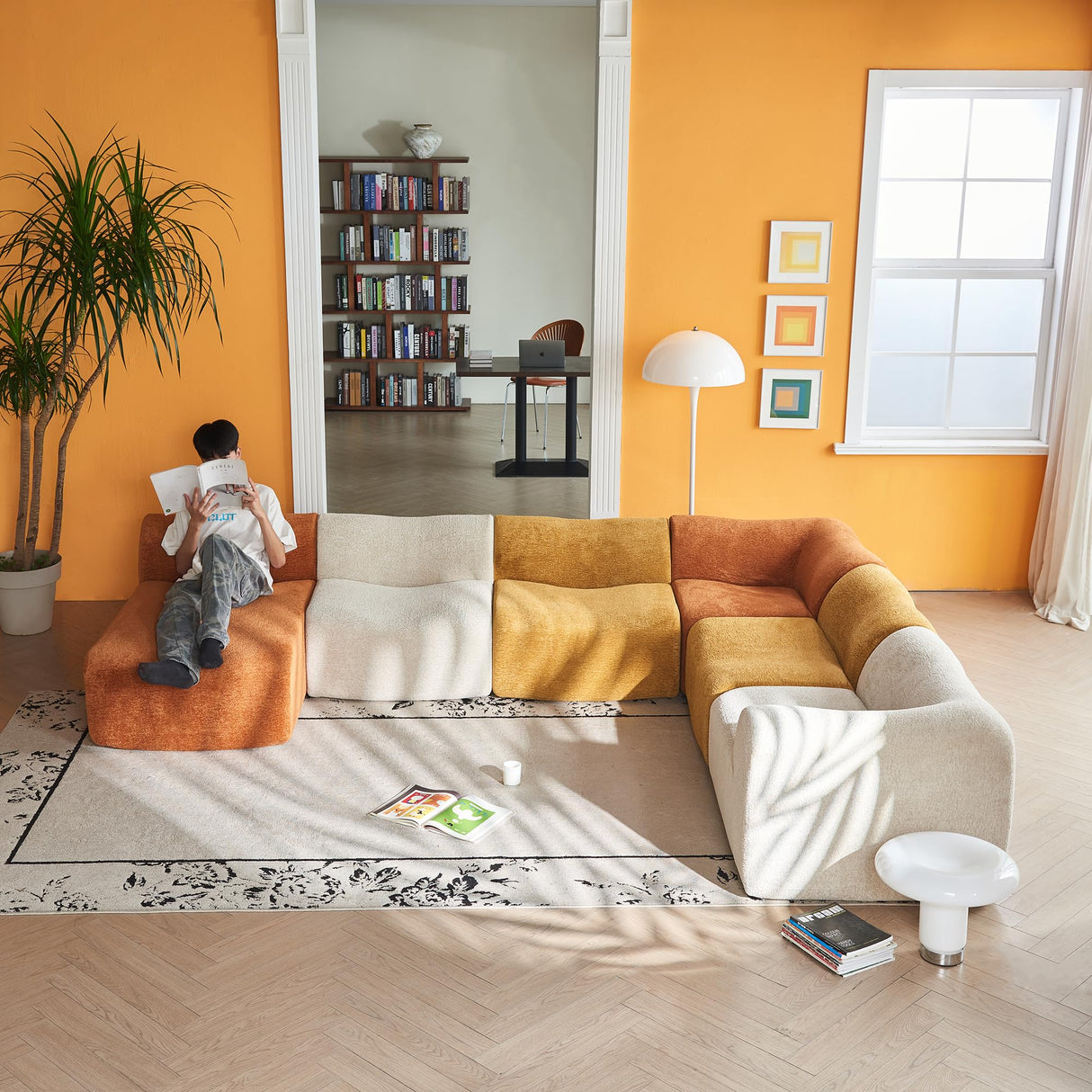 VASOENY 129.53" U Shape Modular Sectional Sofa, Raindrop Velvet Fabric Oversized Sectional Couch, 6 Seat U Shaped Couch with Soft Pillows for Living Room, Office, No Assembly Require VASOENY