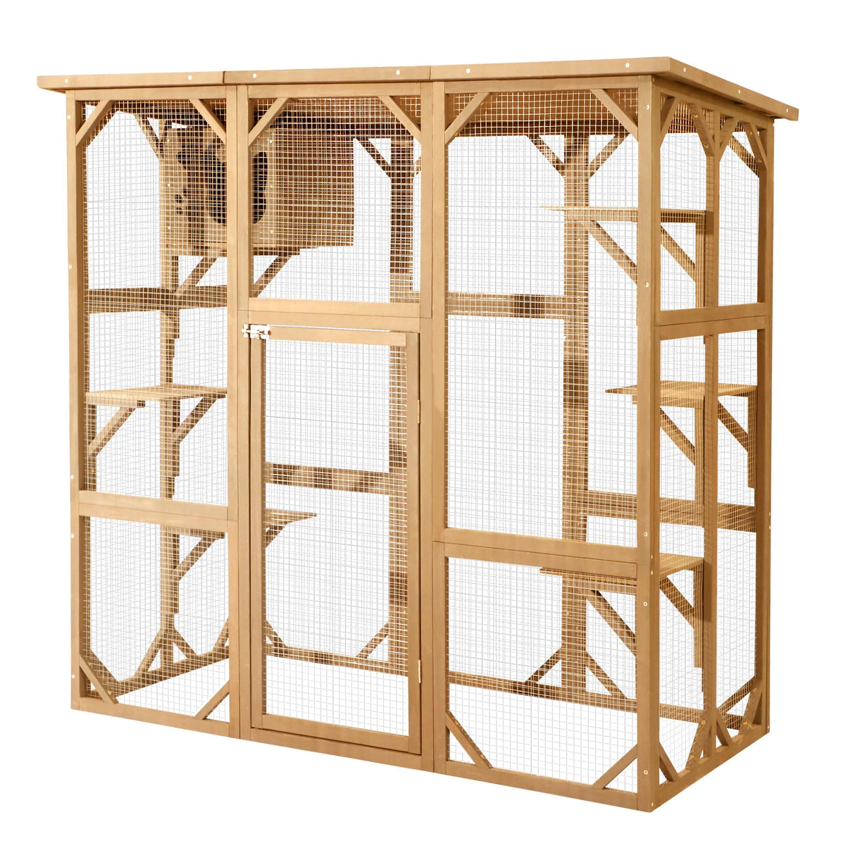 Grepatio Cat Enclosure Large Outdoor Catio Wooden Cat House with Weatherproof, Cat Cage Condo Indoor Playpen with Platform and Small House(Natural) Grepatio