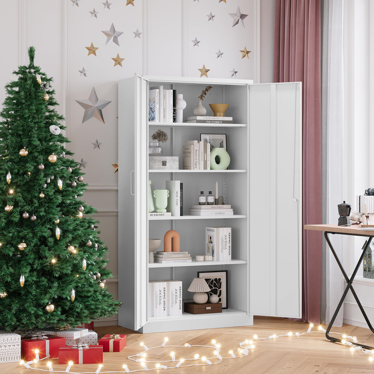 Letaya Metal Storage Cabinets with Lock Door,Steel Locker Garage Cabinets 5 Adjustable Shelves for Home,Office, Warehouse(White) Letaya