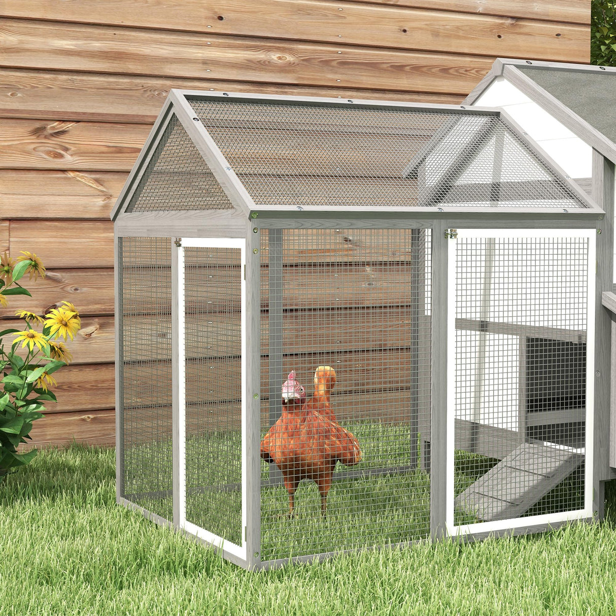 PawHut 100" Chicken Coop Wooden Chicken House Large Rabbit Hutch Poultry Cage Hen Pen Backyard with Double Run, Nesting Box PawHut