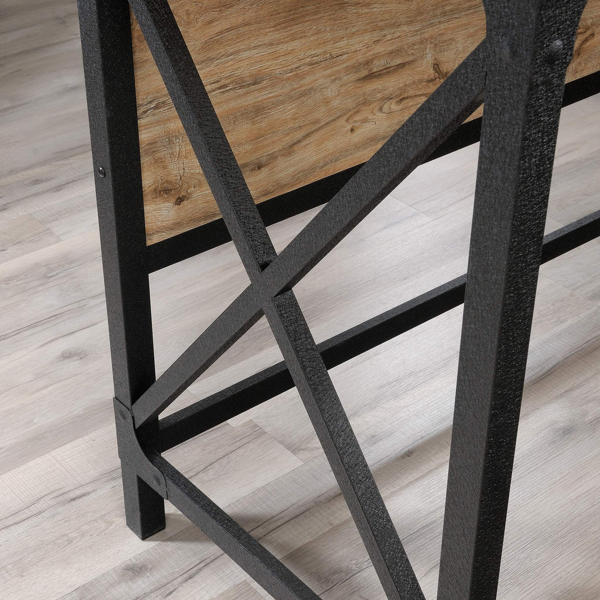 Sauder Steel River L-Shaped Desk, L: 59.84" x W: 57.32" x H: 29.53", Milled Mesquite Finish Sauder