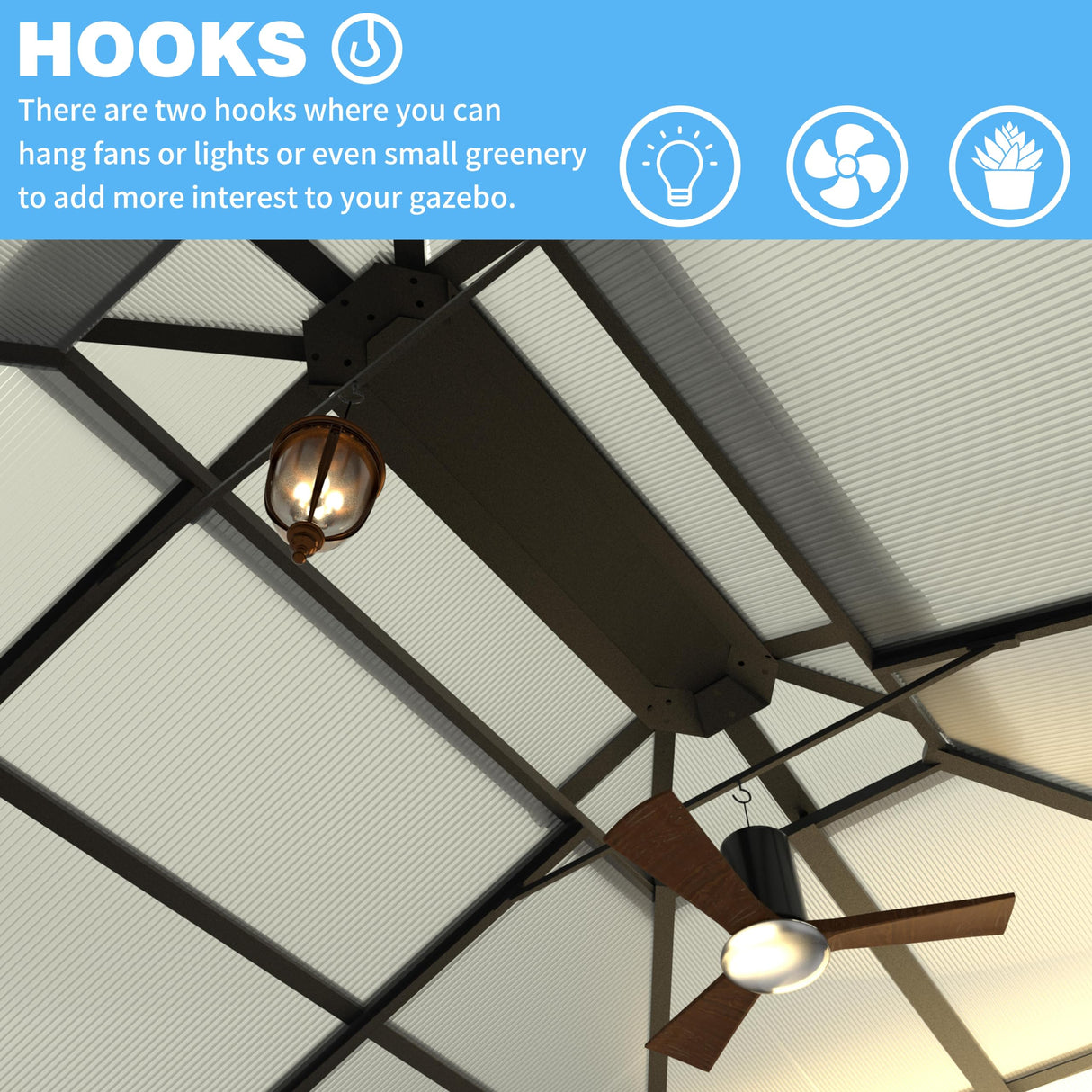 MUPATER Outdoor 12' x 16' Polycarbonate Hardtop Gazebo with Aluminum Frame, Double Roof Canopy, Netting and Curtains for Patios, Deck, Lawns and Gardens, Grey MUPATER