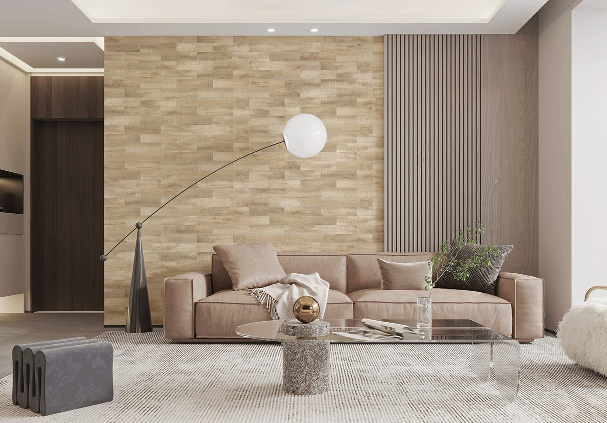 COLAMO Luxury 24pck Thick Rigid Faux Reclaimed Barn Wood Textural Peel and Stick Shiplap Panels, Adhesive Subway Brick Tiles for RV,Kitchen Backsplash,Bathroom,Accent Wall, Self Stick Wood Pattern COLAMO