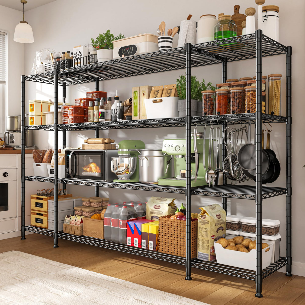 REIBII 78.4''W Storage Shelves Wire Shelving Unit Load 1500LBS,4 Tier Metal Shelving with Adjustable Metal Shelf Wire Rack for Pantry Shelves Commercial Shelving Kitchen Garage 78.4''Wx11.8''Dx59''H REIBII