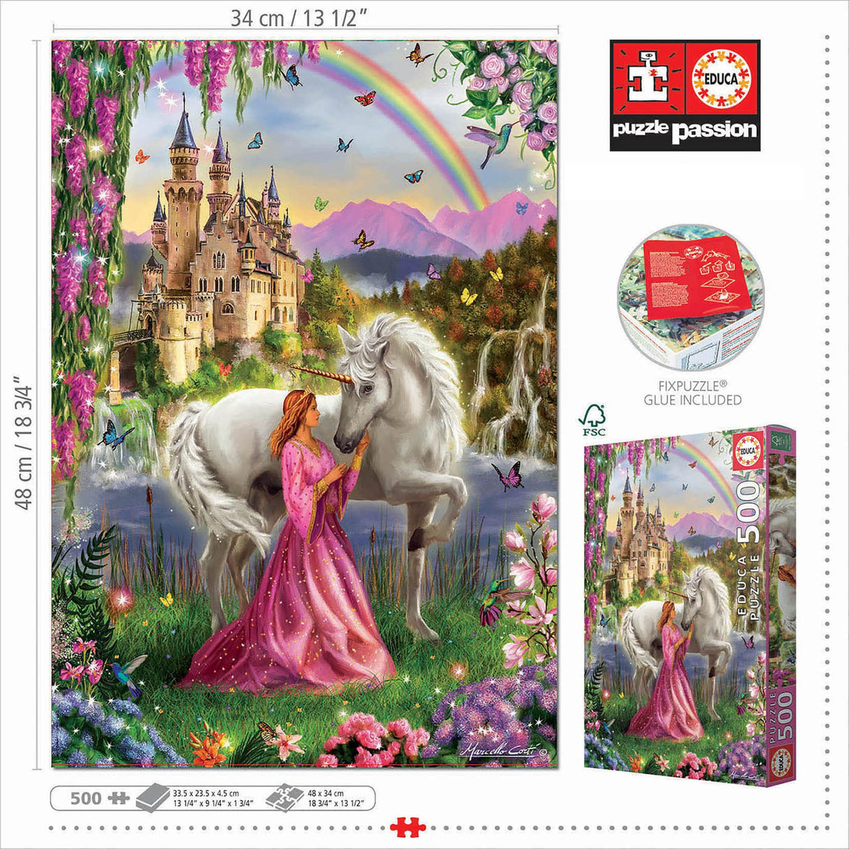 Educa 17985 Fairy and Unicorn Puzzle, 500 Pieces, Multicoloured, Piezas Educa