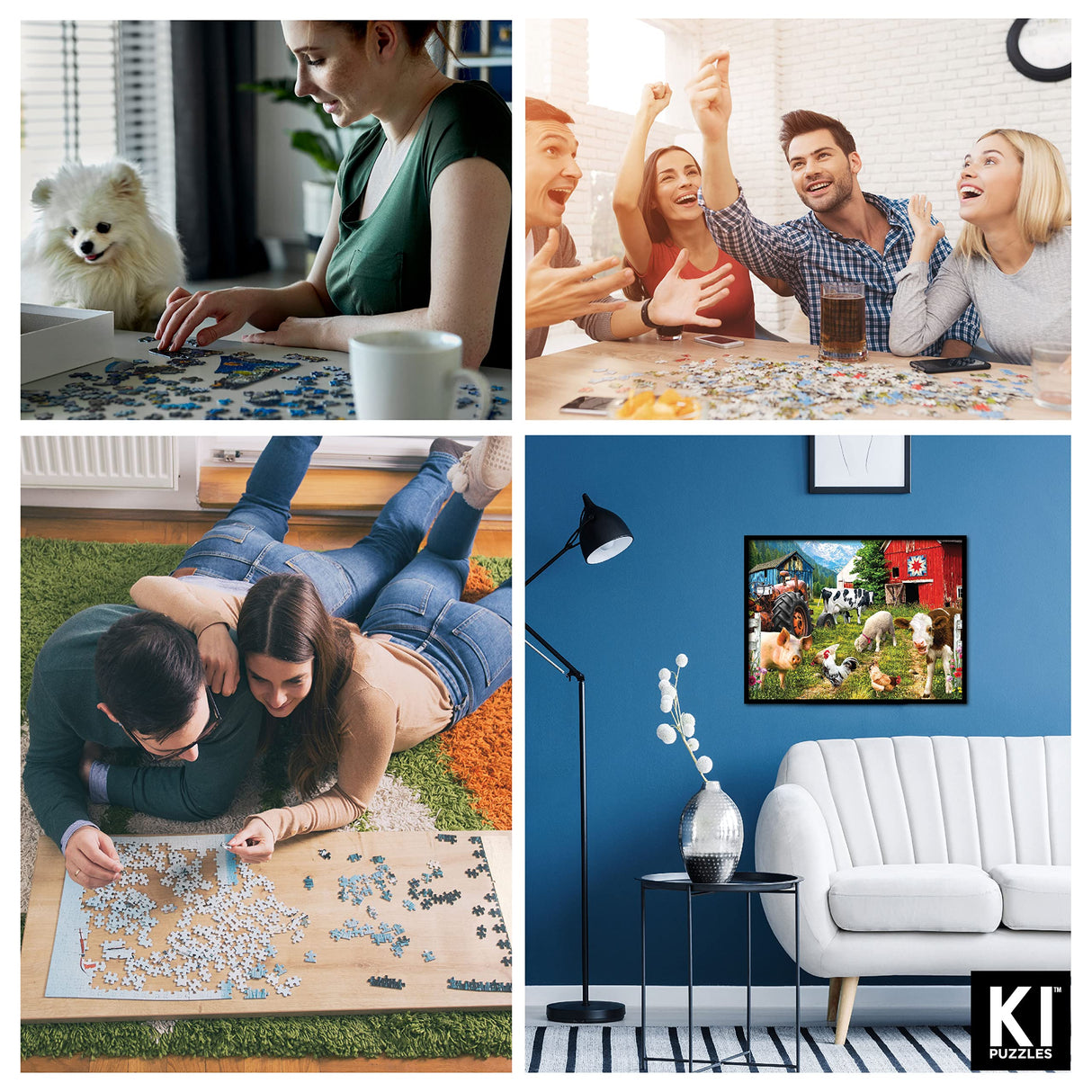 750 Piece Puzzle for Adults Sharon Steele Happy Farm Day, 27x20 inch Whimsical Farm Animal Scene Jigsaw by KI Puzzles KI Puzzles