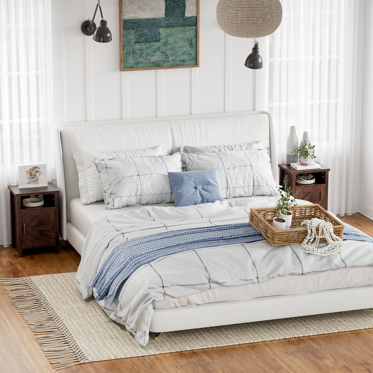 YESHOMY Farmhouse Modern Nightstand with Shelf and Barn Door, Set of 2 for Bedroom, Espresso YESHOMY