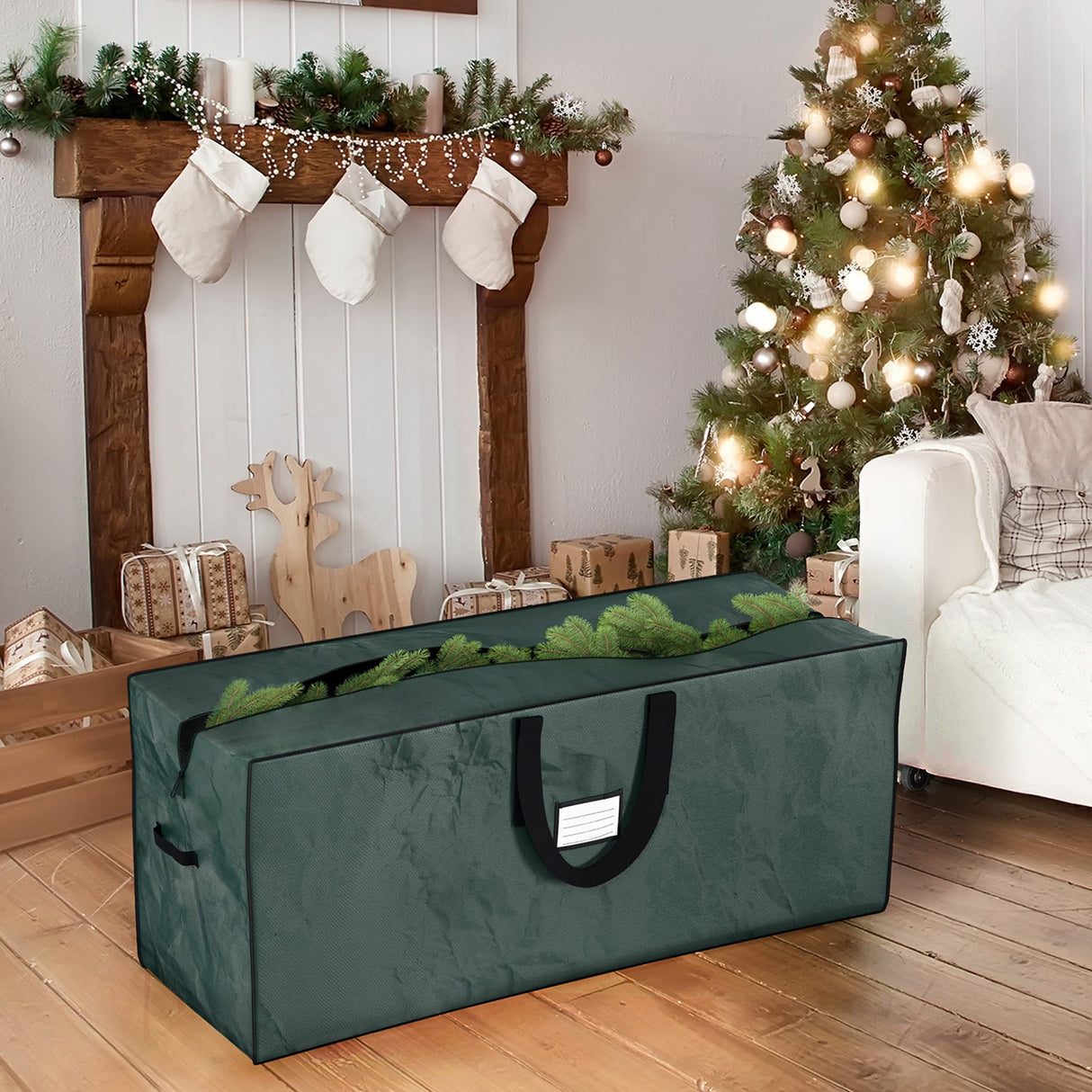 Christmas Tree Storage Bag Set - Set of 2 Bags for 7.5-Foot Artificial Trees - Protects Holiday Decorations and Inflatables by Elf Stor (Green) Elf Stor