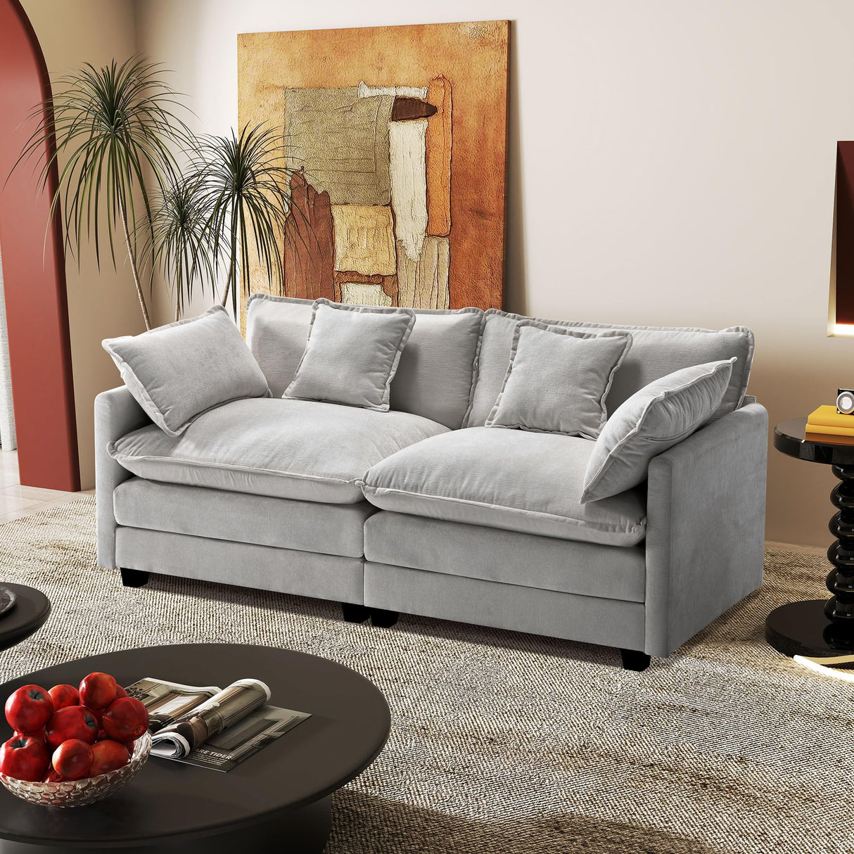 77.6" Modular Sectional Sofa,Loveseat Couch for Living Room, Modern Deep Seat Sofa 2 Seater Chenille Fabric Comfy Cloud Couches with Throw Pillows for Apartment,Small Spaces Hanherry