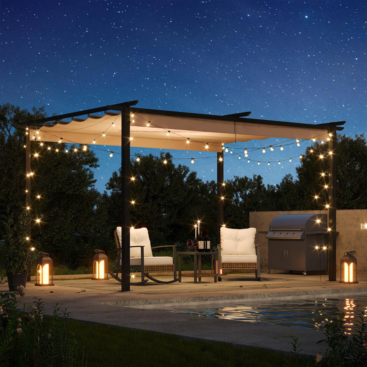 LAUSAINT HOME 10'x 13' Outdoor Retractable Pergola with Sun Shade Canopy, Heavy-Duty Aluminum Pergola, Patio Metal Shelter for Grill, Garden, Backyard, Brown LAUSAINT HOME