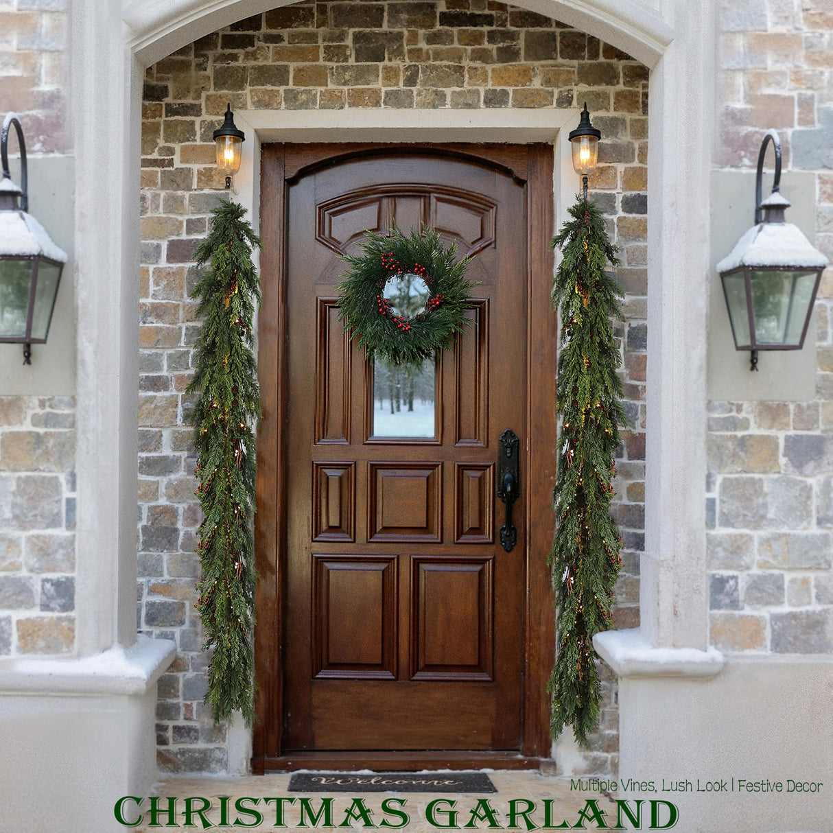 6 Feet Artificial Christmas Garland - Real Touch Cedar Garland - Christmas Decorations for Table,Fireplace,Mantle,Wall, Indoor Outdoor -Garland for Christmas Decorations - Free Battery LED Lights WHANLEY L&Q