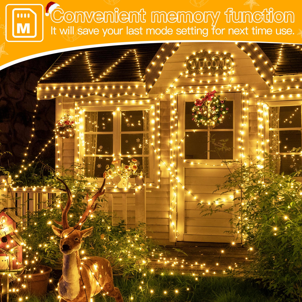 Ollny Christmas Lights 1000 LED 330 FT, IP67 Waterproof Plug in Christmas Tree Lights with Remote, 8 Modes, 3 Timers, Dimmable, House Xmas Indoor Decorations Outdoor Christmas Lights (Warm White) Ollny