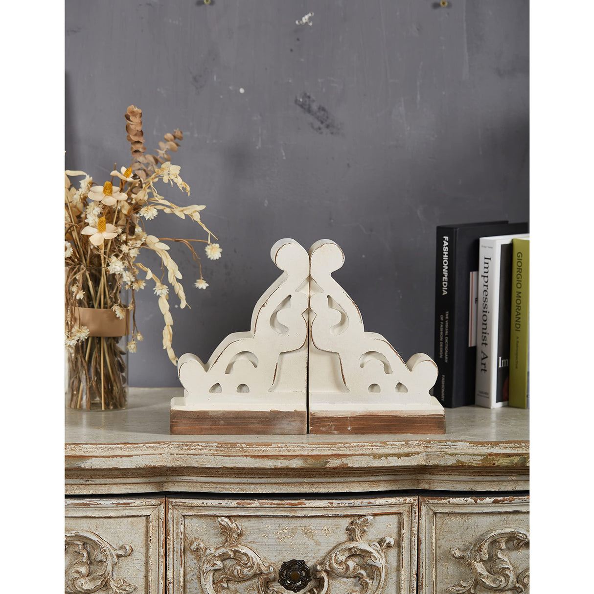 SOFE Corbels for Shelves Countertops, White Wood Bookends Decorative, 1 Pair Farmhouse Book Ends, Sturdy Bookends for Heavy Books, Book Holder Stopper for Home Office Kitchen SOFE