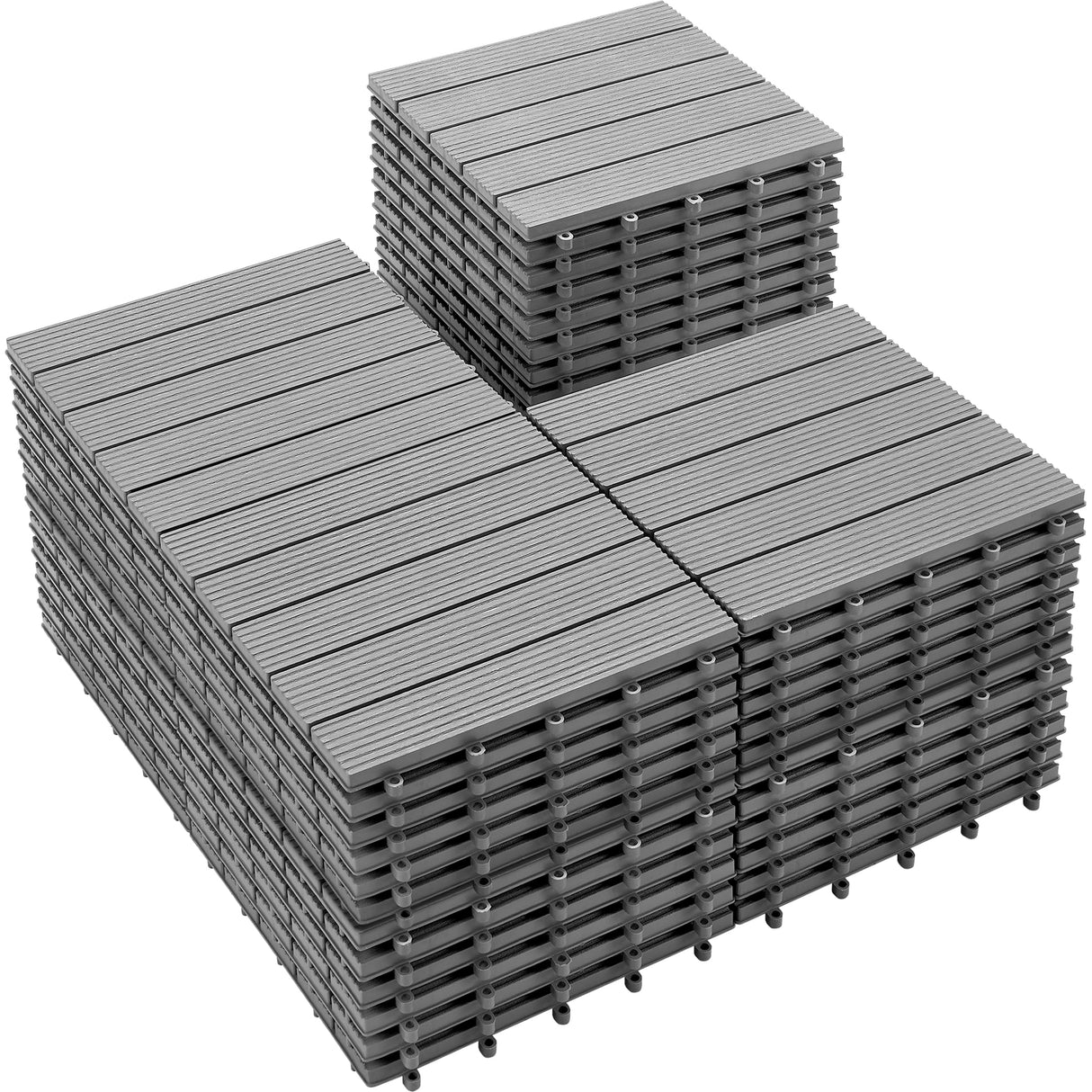 PrimeZone 54 PCS Plastic Interlocking Patio Deck Tiles - 12" x 12" Waterproof Indoor Outdoor Flooring, Patio Floor Decking for Balcony, Backyard, Garden & Poolside, All Weather Use, Grey PrimeZone