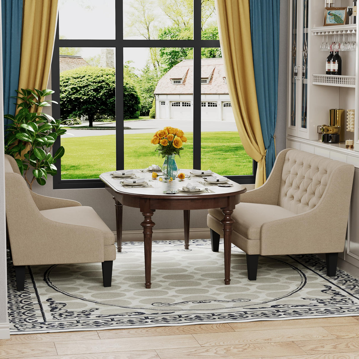 Tongli 50" Small Modern Loveseat Settee Sofa Linen Fabric 2-Seat Sofa Couch Tufted Love Seat Dining Bench with Back Upholstered Banquette Sofas for Living Room Bedroom Small Space Entryway Tan Tongli