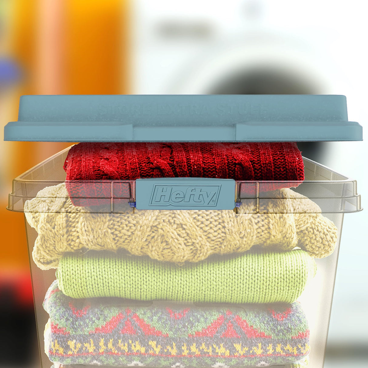 Hefty HI-RISE 72 Qt Large Plastic Storage Bins with Lids, 6 Pack Stackable Containers with Secure Latching Handles, Clear Storage Totes for Garage, Closet, Basement, Clothes and Household Organization Hefty