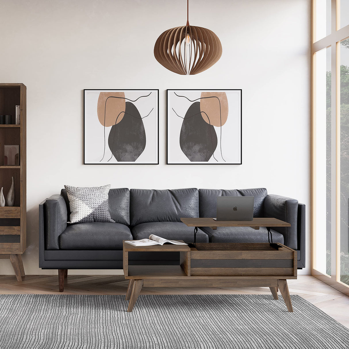 SIMPLIHOME Clarkson SOLID ACACIA WOOD 48 Inch Wide Rectangle Mid Century Lift Top Coffee Table in Rustic Natural Aged Brown, for The Living Room and Family Room SIMPLIHOME