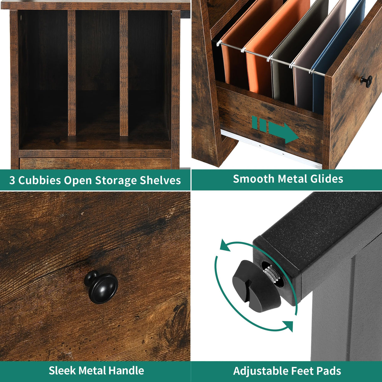 YITAHOME L Shaped Desk with Power Outlets & LED Lights, 67" Computer Desk with File Drawer, Corner Desk Home Office Desk with Monitor Stand & 3 Cubbies Storage Shelves, Rustic Brown YITAHOME